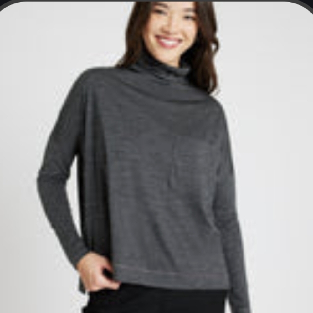Kit And Ace Merino Turtleneck Long Sleeve Tee Heather Charcoal, Small